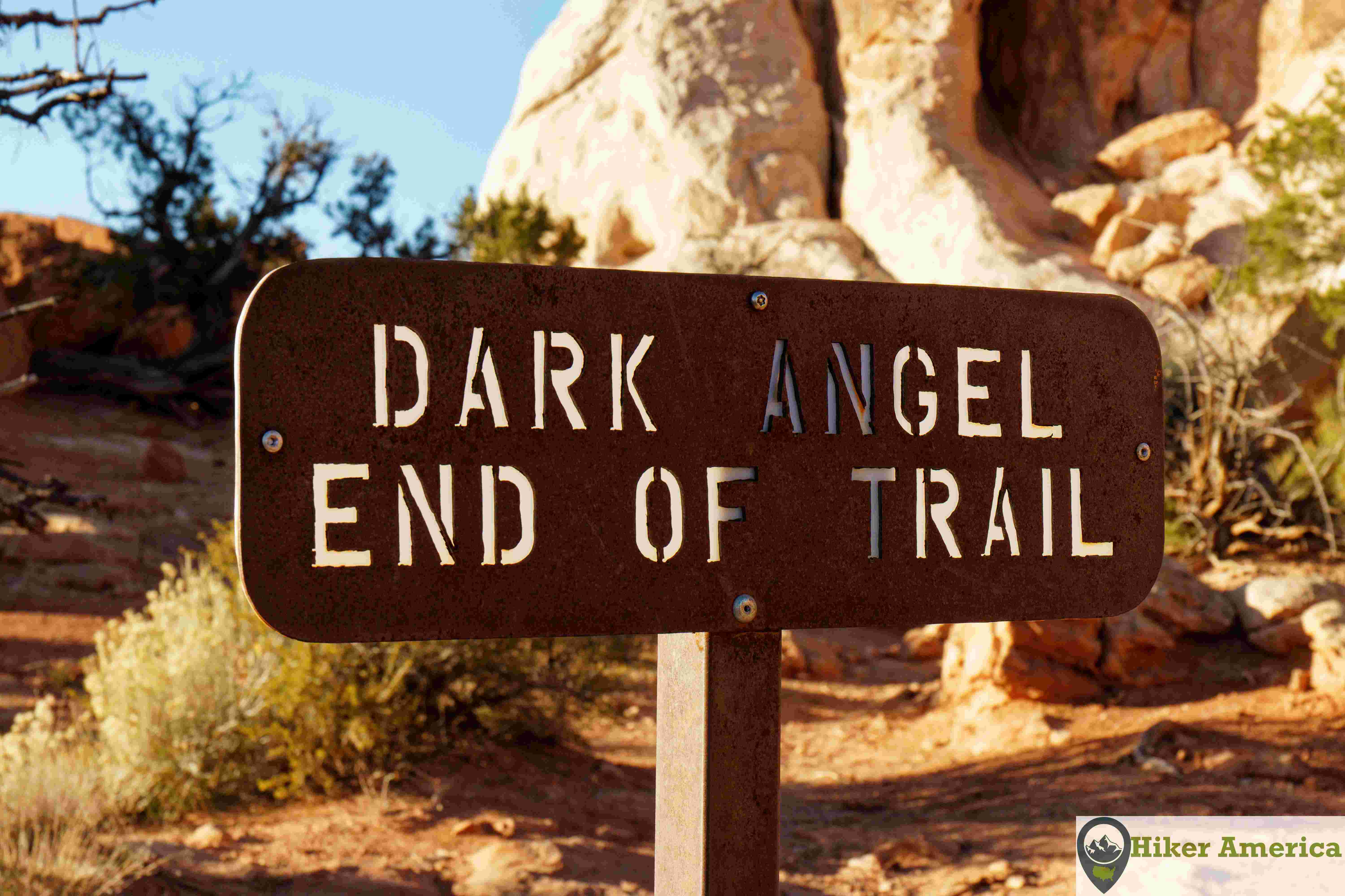 Sign for the end of the Dark Angel Trail.